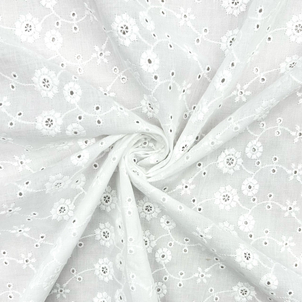 Ethereal Blossom White Embroidered Cotton Fabric #14