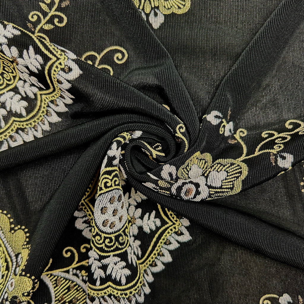 Daisy Contrast on Black Stretch Fabric