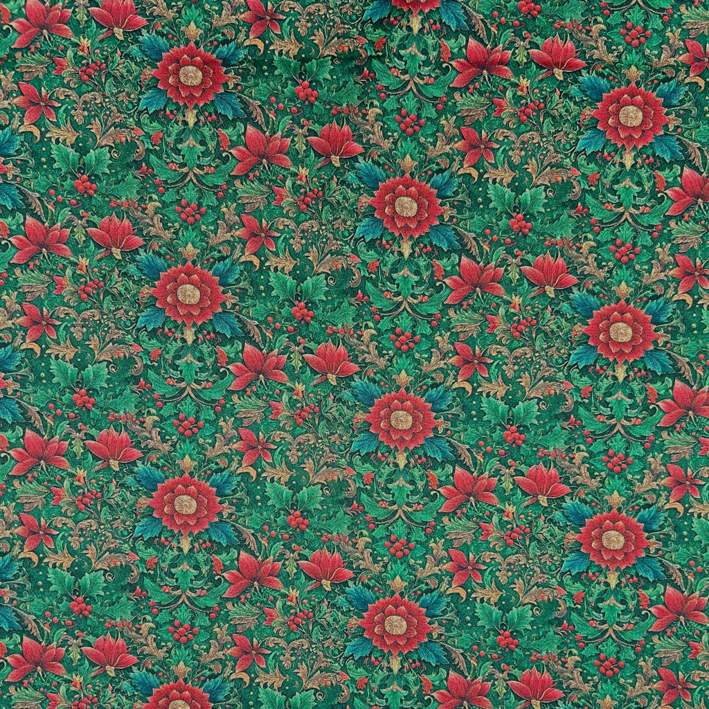 Poinsettia Garden Christmas Cotton Fabric