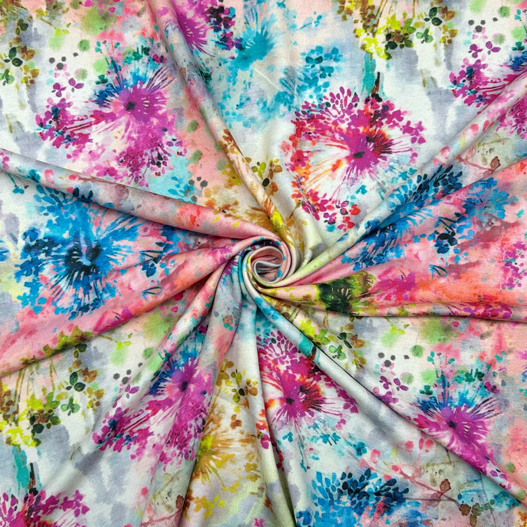 Multicoloured Painted Fireworks Viscose Jersey Fabric - Clearance
