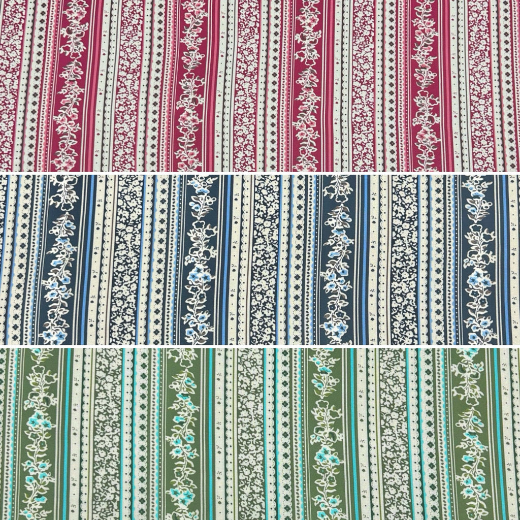 Floral Stripes Viscose Challis Fabric