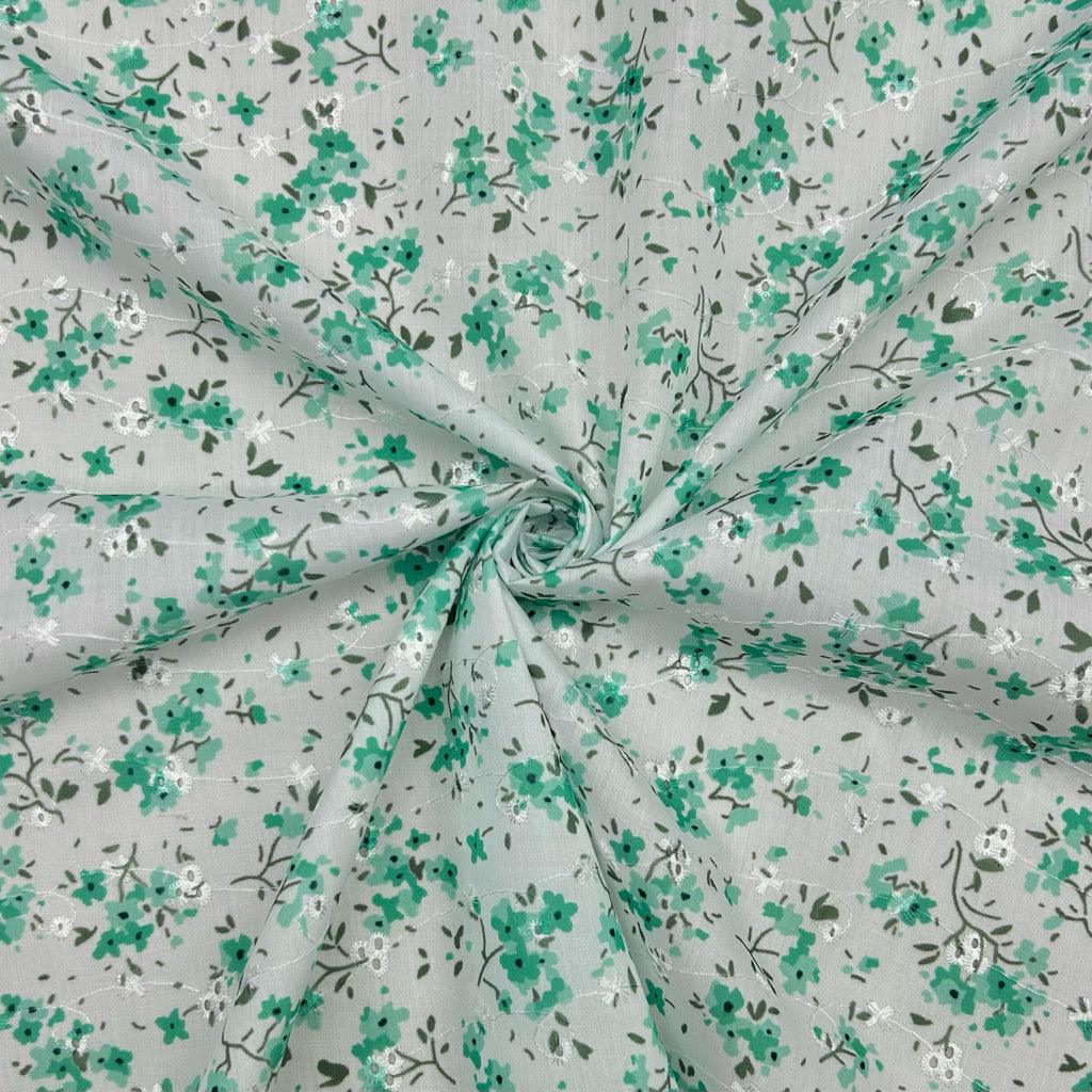 Simple Flowers Broderie Anglaise Polycotton Fabric - Pound Fabrics