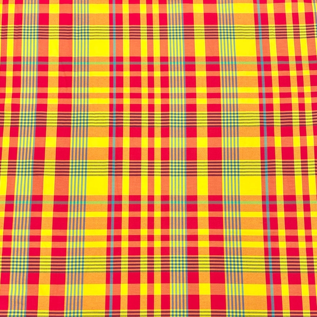 Yellow and Red Madras Check Cotton Fabric