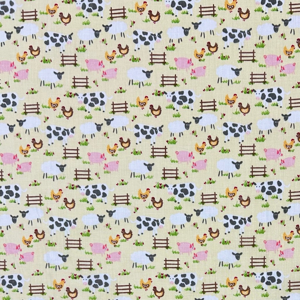 Farm Animals Polycotton Fabric