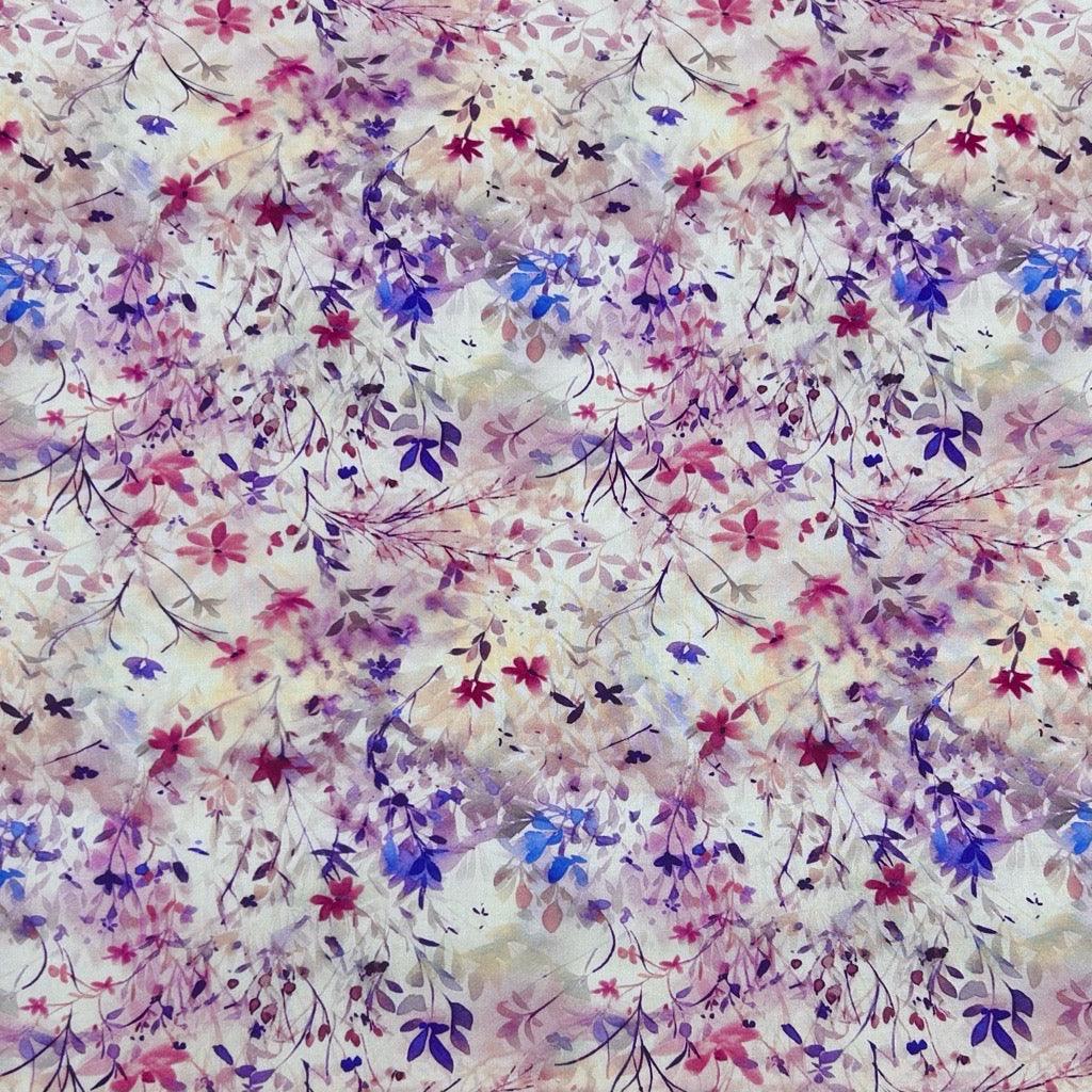 Purple Meadows Viscose Challis Fabric