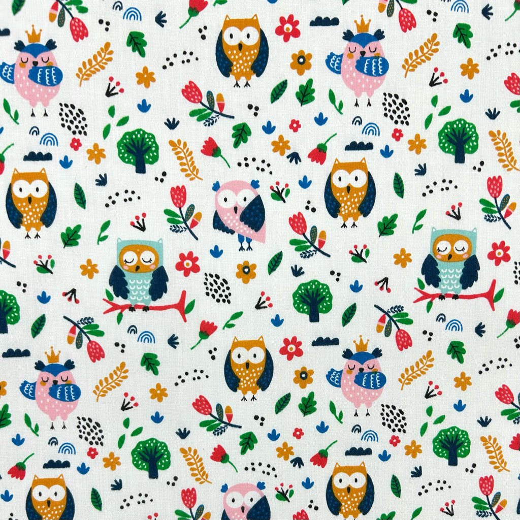 Owls and Flowers Polycotton Fabric