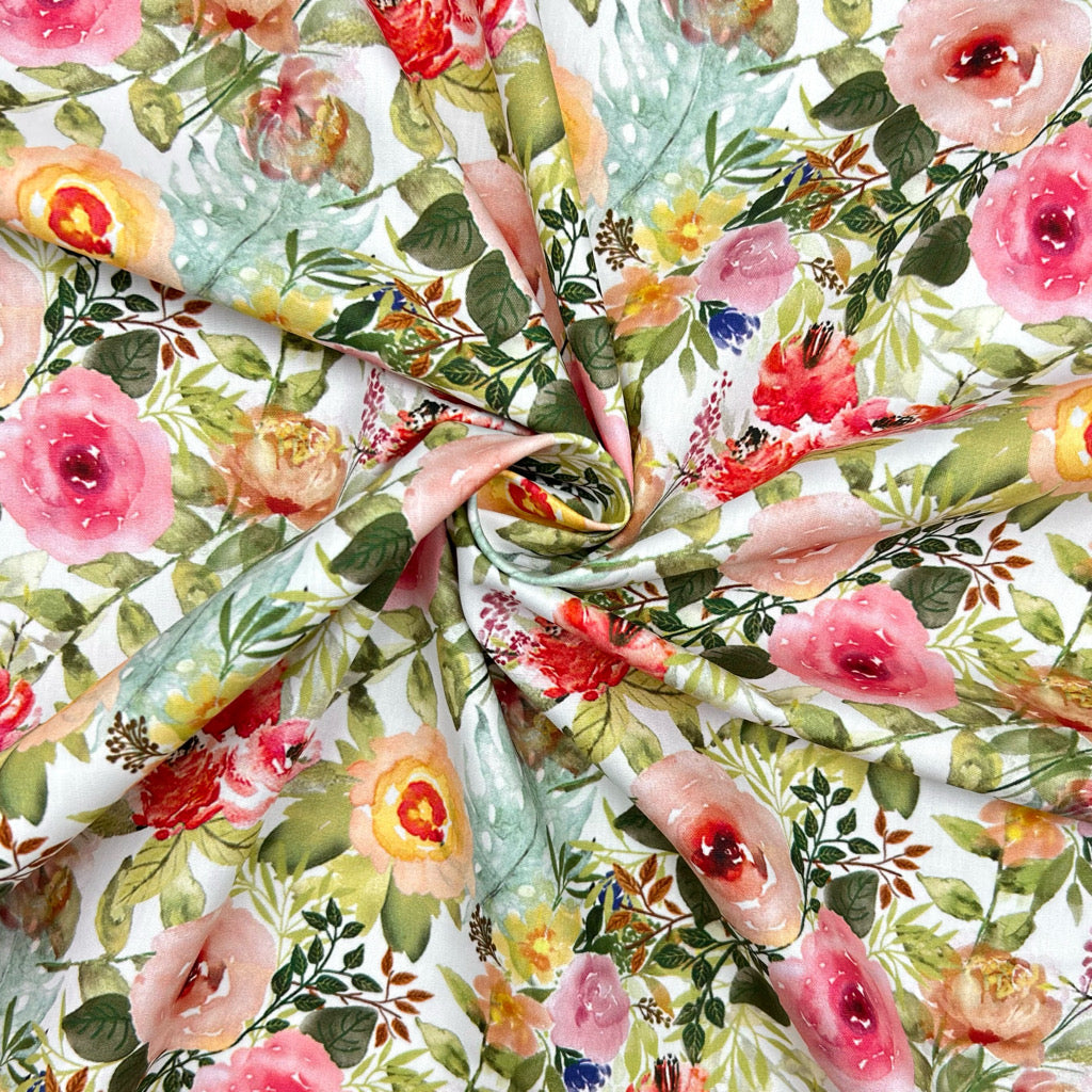 Cottage Bloom Rose & Hubble Cotton Poplin Fabric