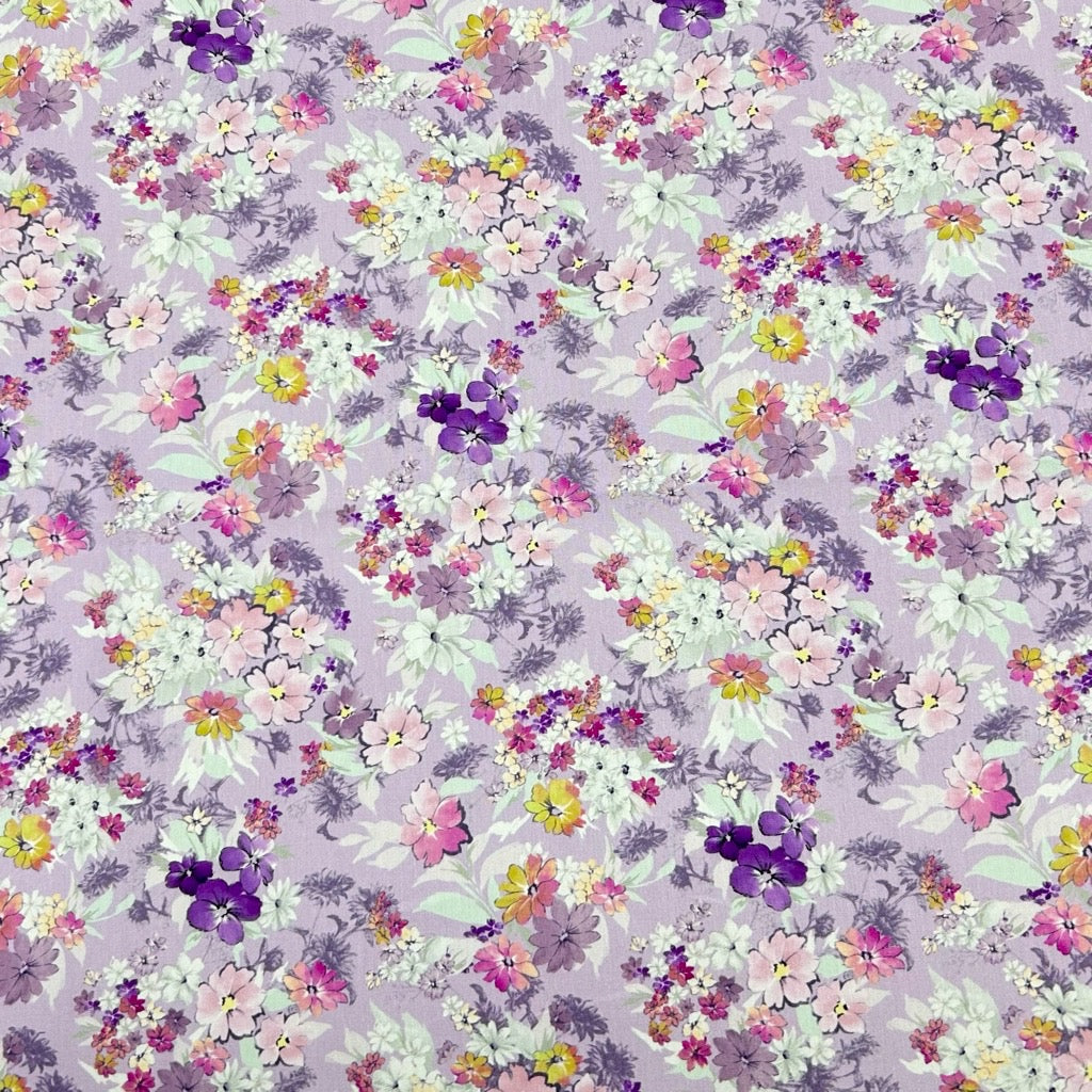 Charming Flowers Rose &amp; Hubble Cotton Poplin Fabric - Pound Fabrics