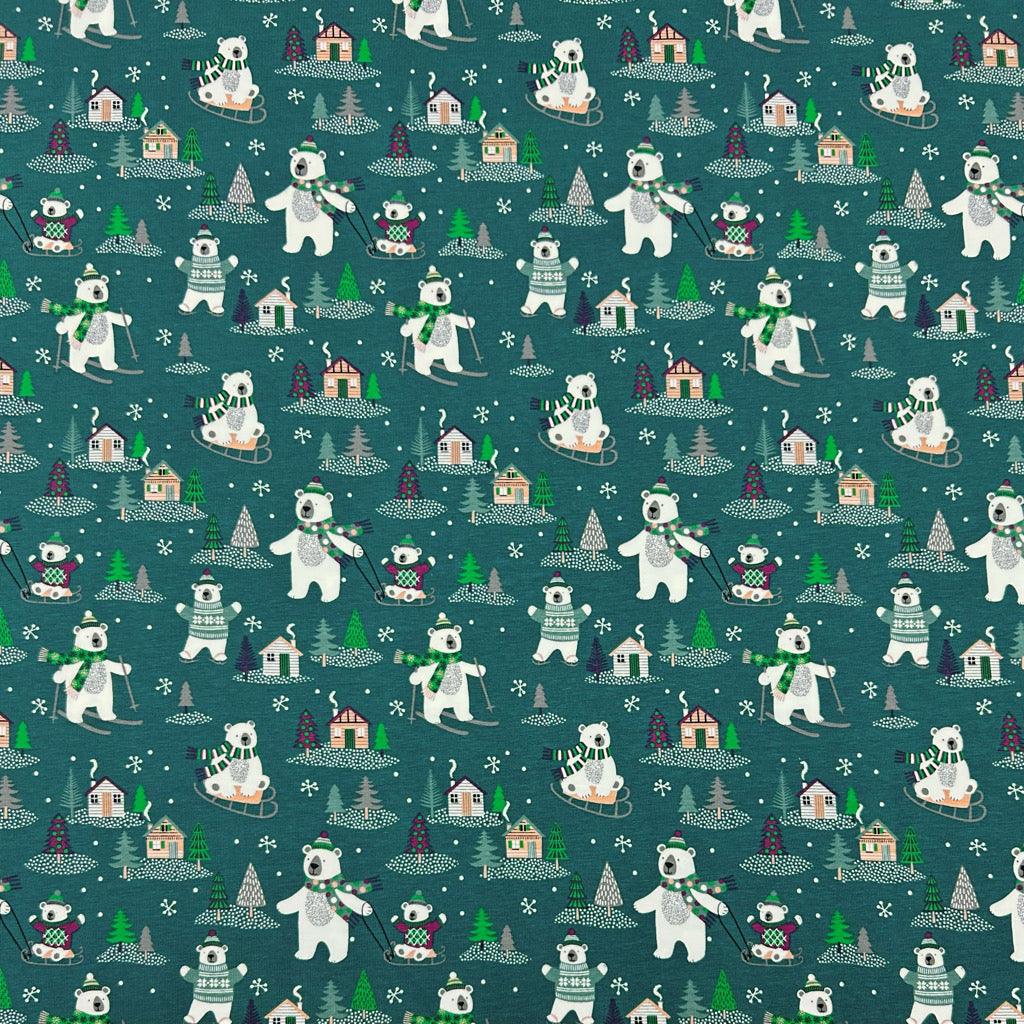 Christmas Polar Bears Cotton Jersey Fabric - Pound Fabrics