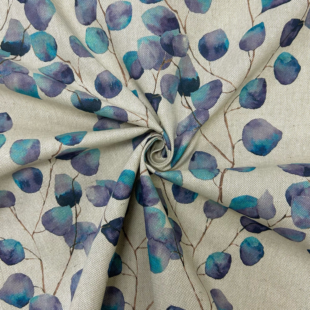 Watercolour Leaves Digital Linen Look Polycotton Fabric