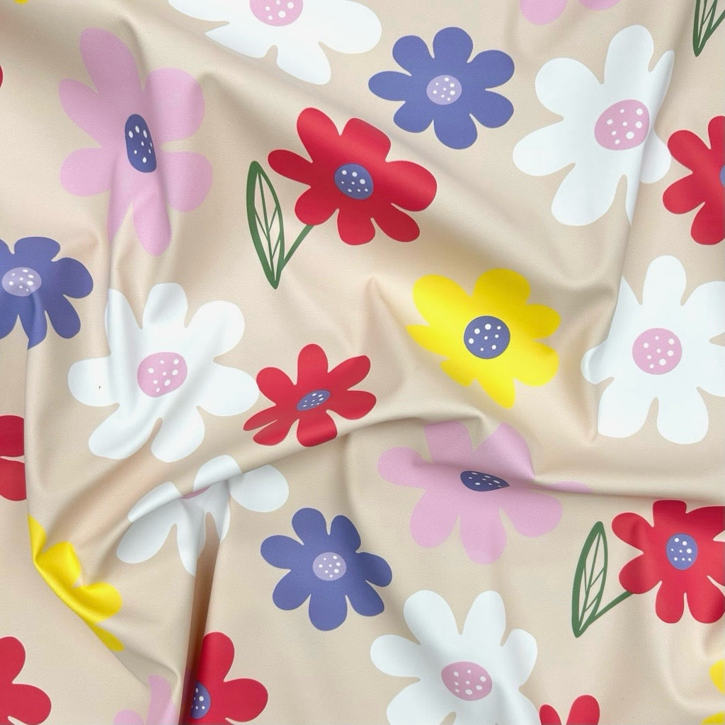 Retro Daisy on Beige Raincoat Fabric