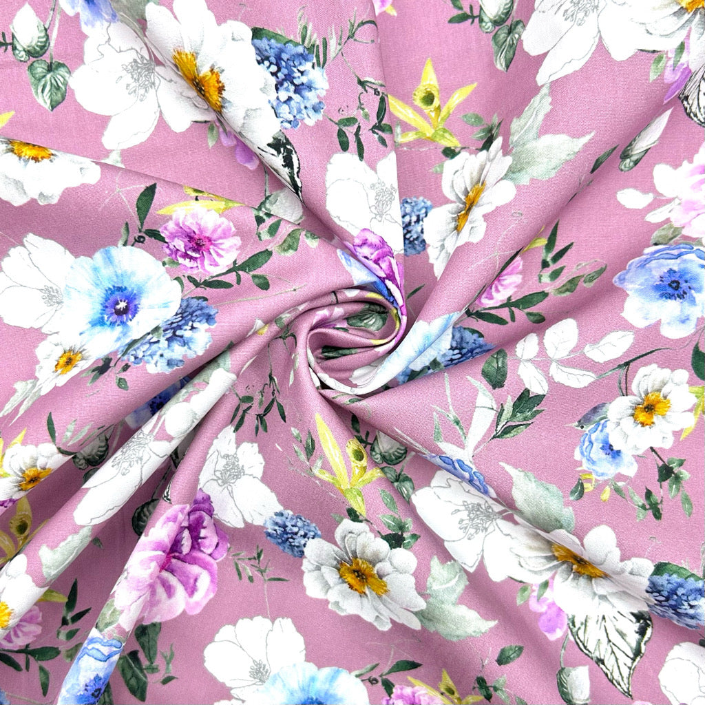 Floral Crush Rose & Hubble Cotton Poplin Fabric