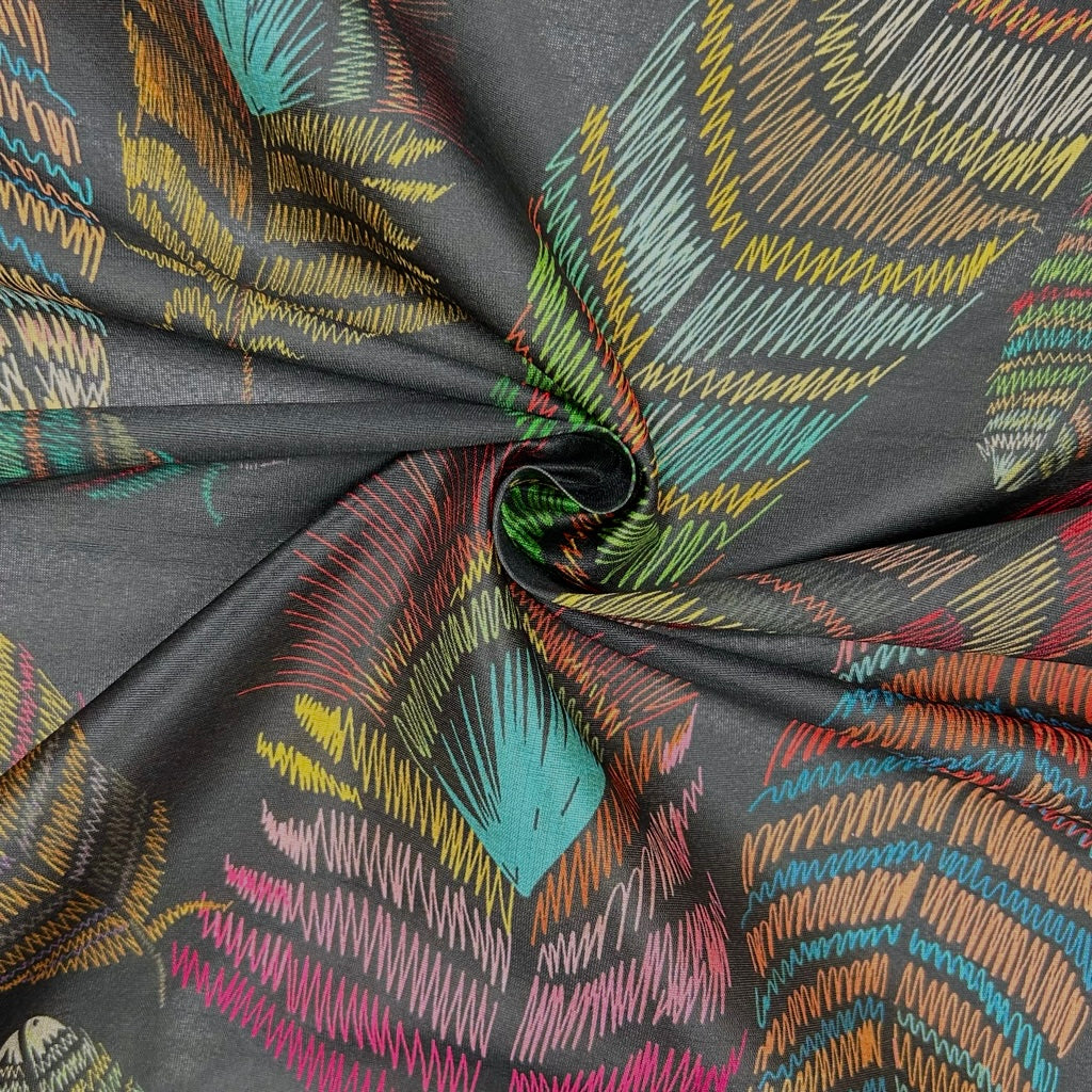 Rainbow Feathers Faux Silk Fabric