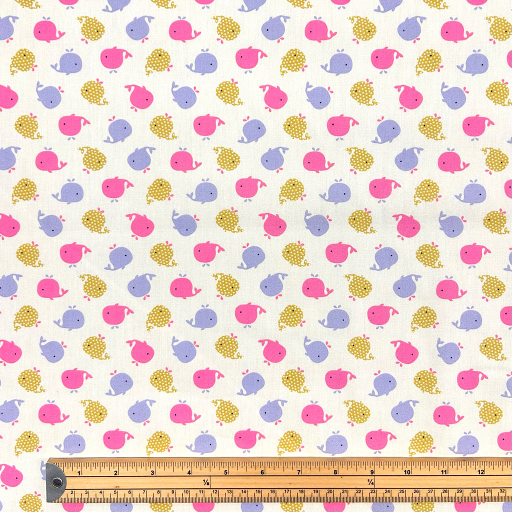Playful Whales Cotton Poplin Fabric