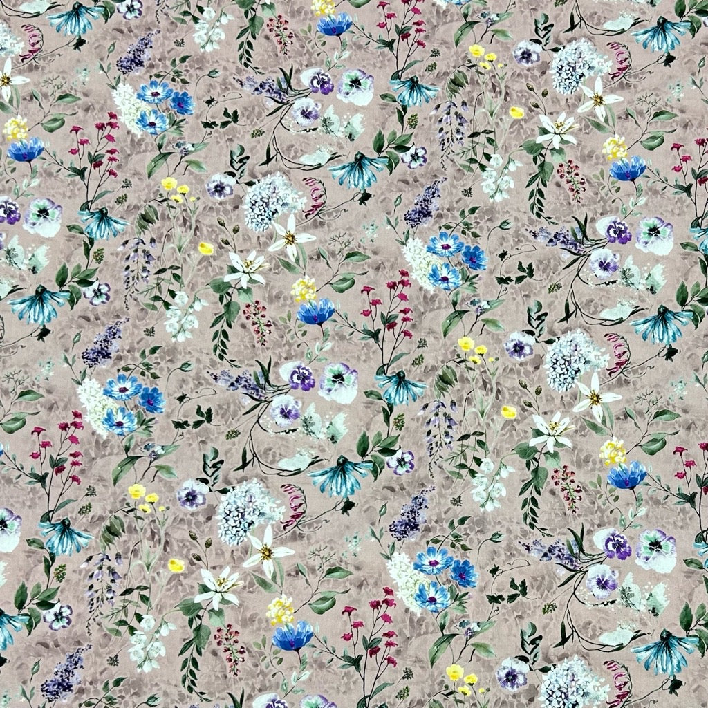 Watercolour Floral Rose &amp; Hubble Cotton Poplin Fabric - Pound Fabrics