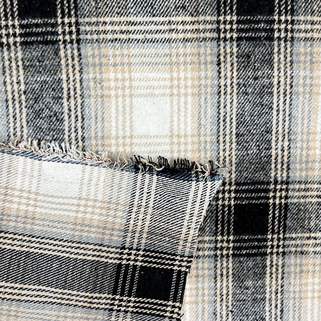 Soft Cream Checkered Brushed Cotton Blend Fabric