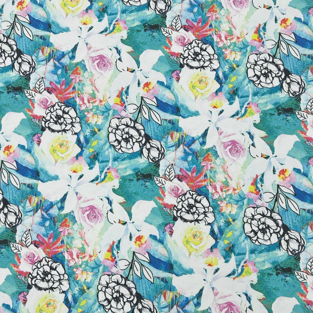 Petal Expressions Stretch Denim Fabric