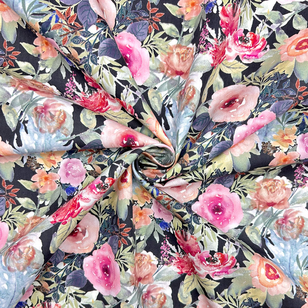 Cottage Bloom Rose & Hubble Cotton Poplin Fabric