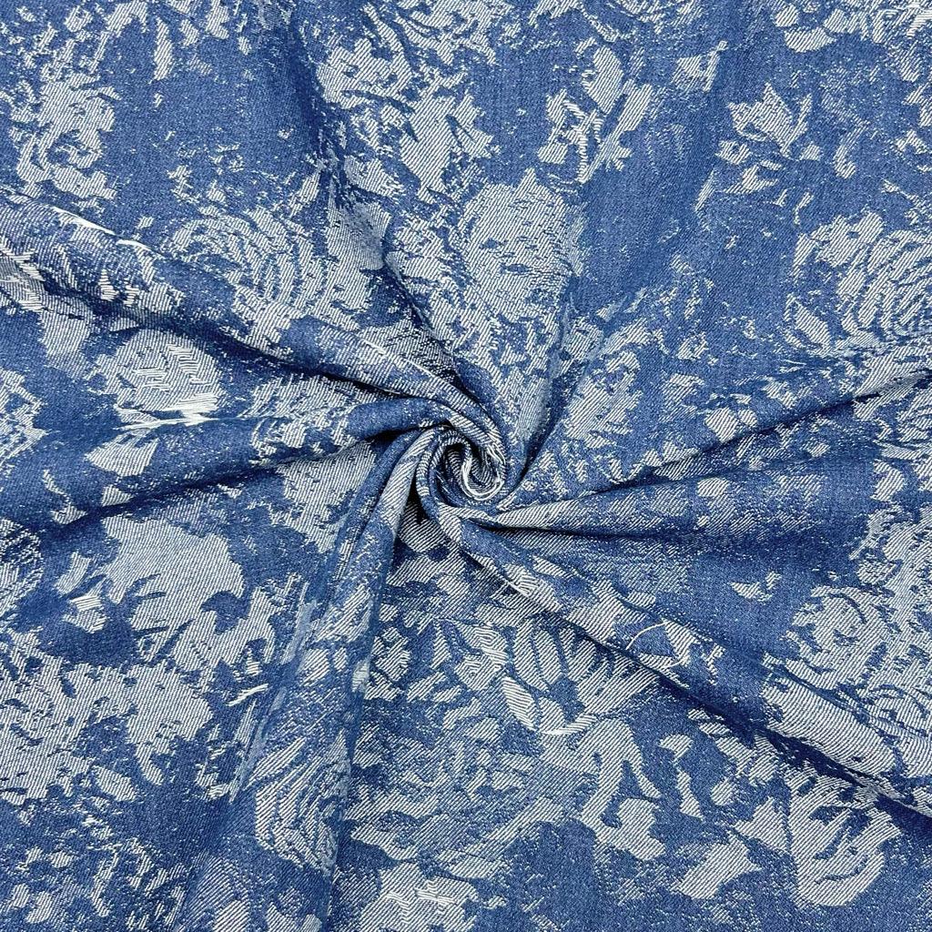 Scattered Flowers Jacquard Denim Fabric - Pound Fabrics