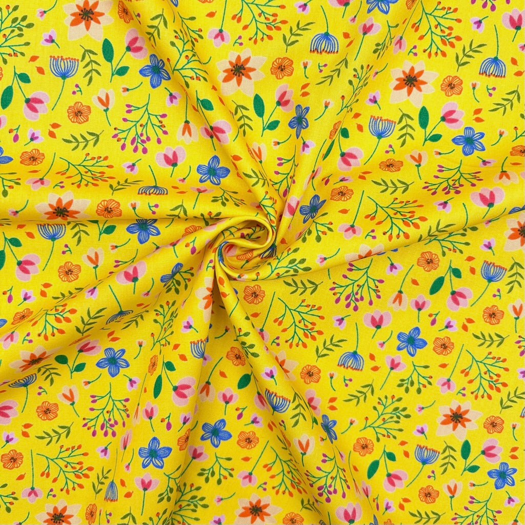 Floral Toss Rose & Hubble Cotton Poplin Fabric