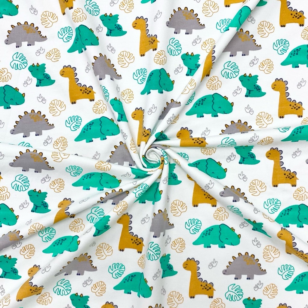 Smiling Dinosaurs French Terry Fabric