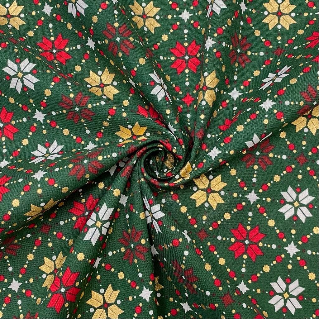 Multicolour Xmas Diamonds Cotton Fabric - Pound Fabrics