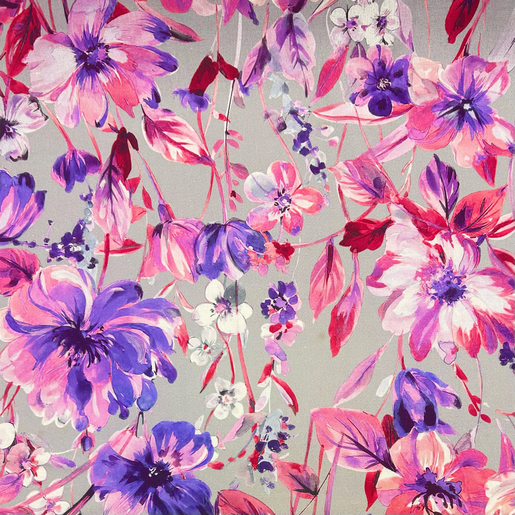 Gardens on Grey Linen Blend Fabric
