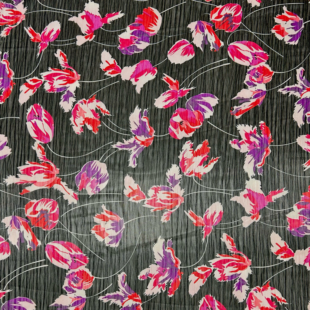 Midnight Tulip Chiffon Fabric