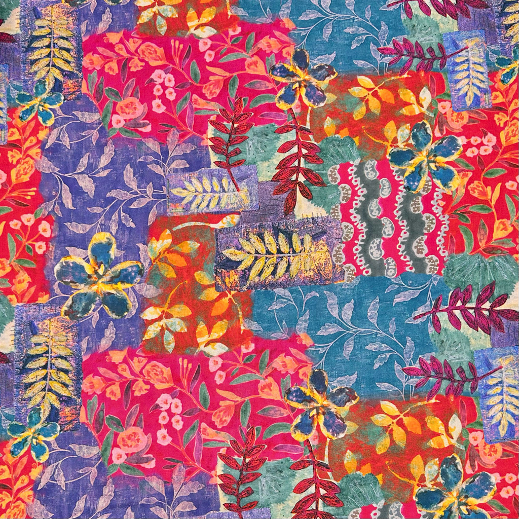 Floral Blocks Cotton Lawn Fabric