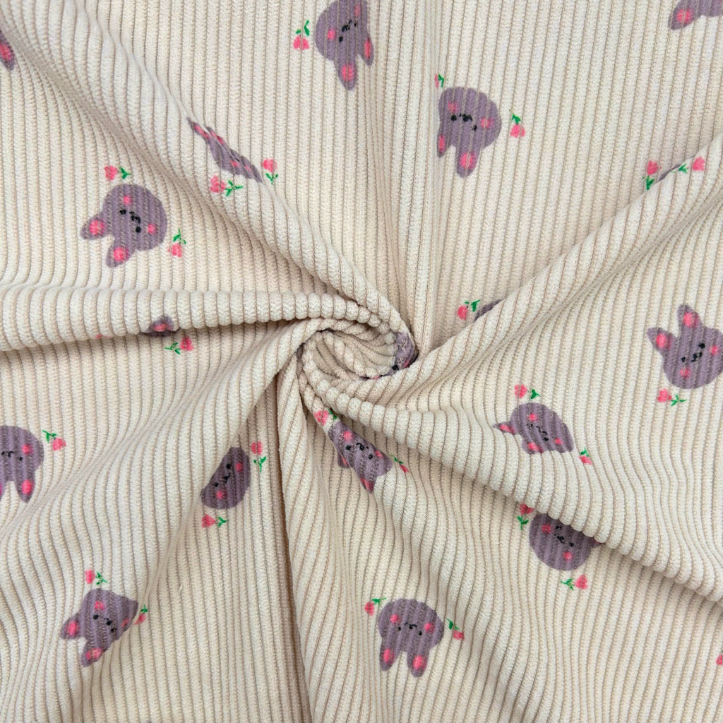 Cute Bunnies Stretch Corduroy Fabric