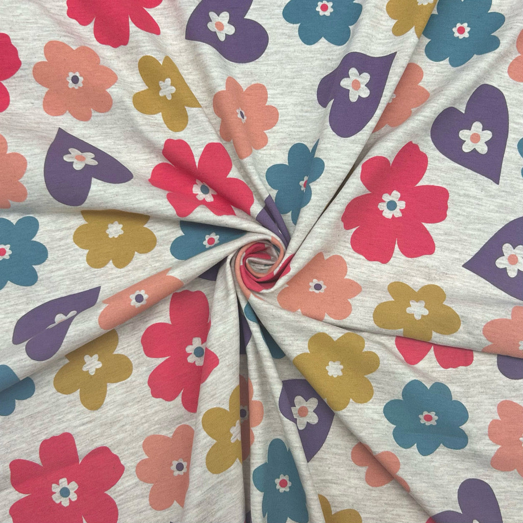 Flowers and Hearts Cotton Jersey Fabric