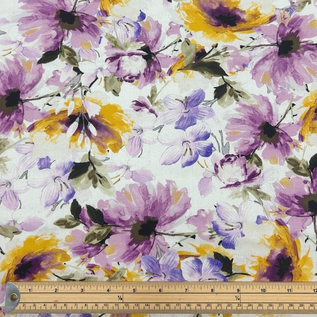 Flower Paintings on White Viscose Challis Fabric - Pound Fabrics