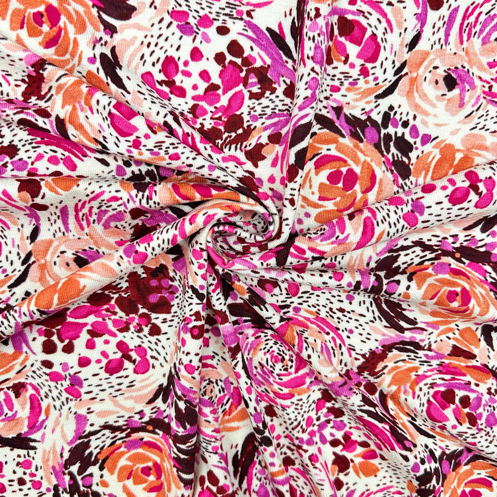 Painterly Blooms Viscose Jersey Fabric