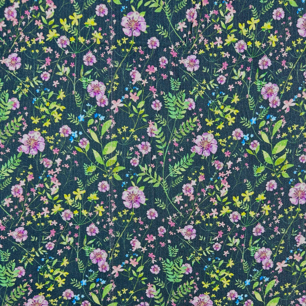 Shadow Garden on Navy Needlecord Fabric