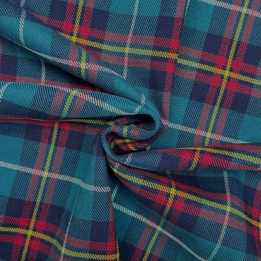 Teal and Navy PolyViscose Tartan Fabric