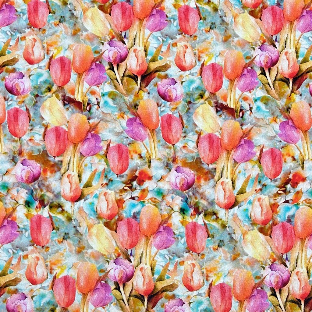 Tulip Garden Viscose Challis Fabric - Pound Fabrics