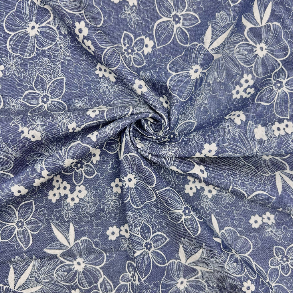 Botanic Line Chambray Denim Fabric