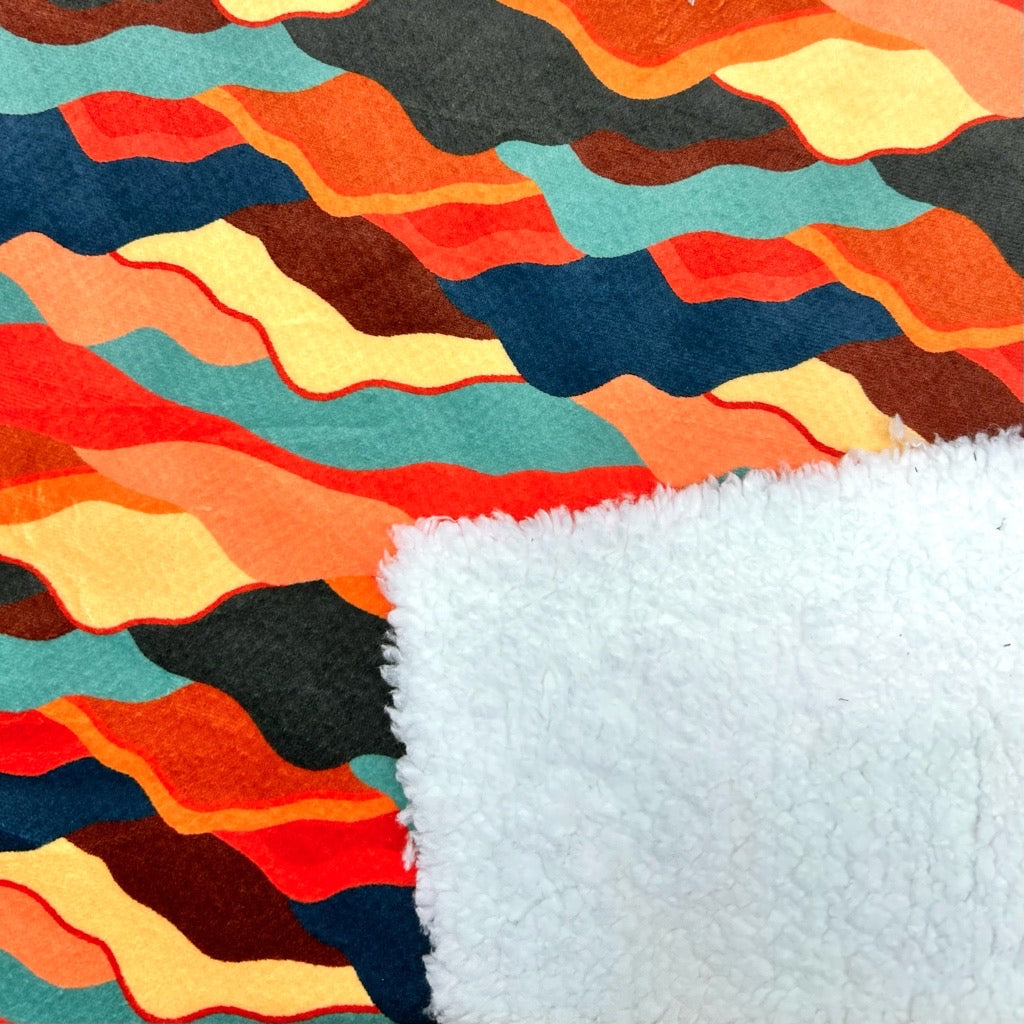 Painted Mountain Sherpa Fur Backed Fleece Fabric