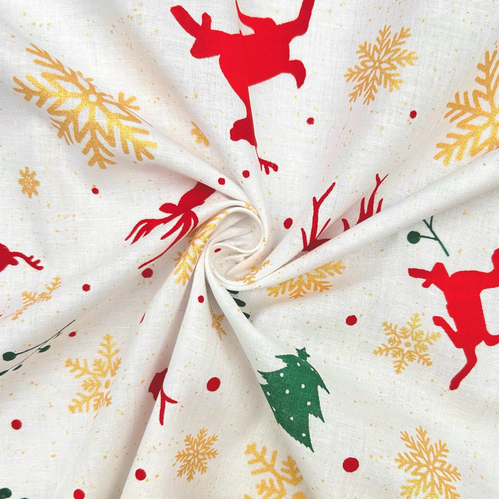 Festive Reindeer Christmas Cotton Fabric