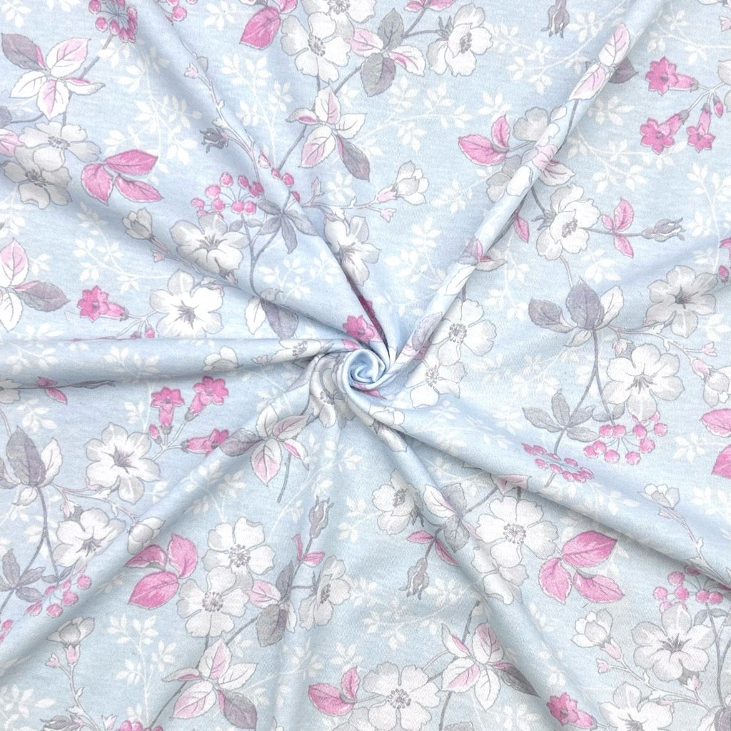 Blue Florals 100% Cotton Jersey Fabric