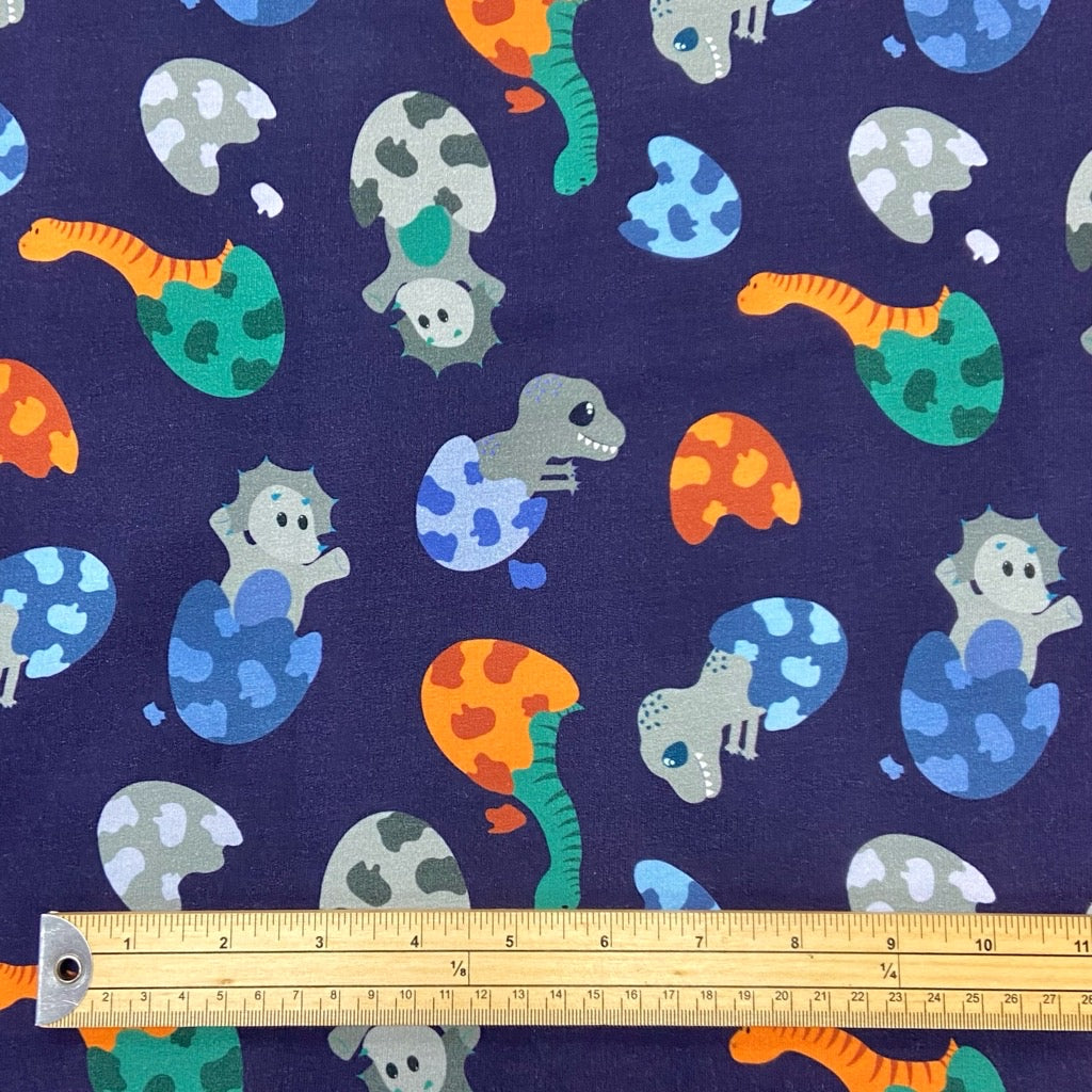 Hatching Dinosaurs Brushed Cotton Jersey Fabric