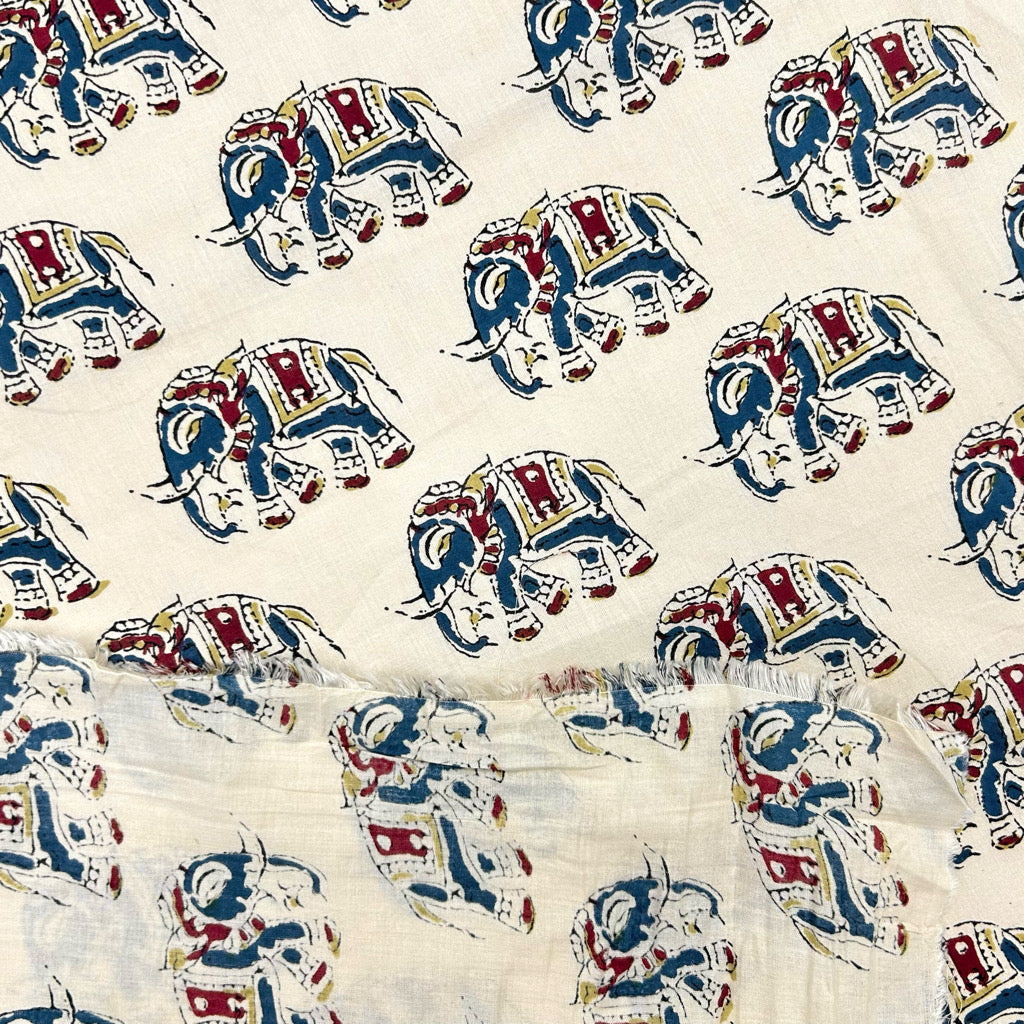 Majestic Elephants Batik Look Cotton Fabric