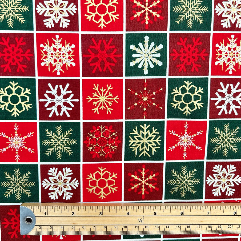 Snowflake Squares Christmas Cotton Fabric