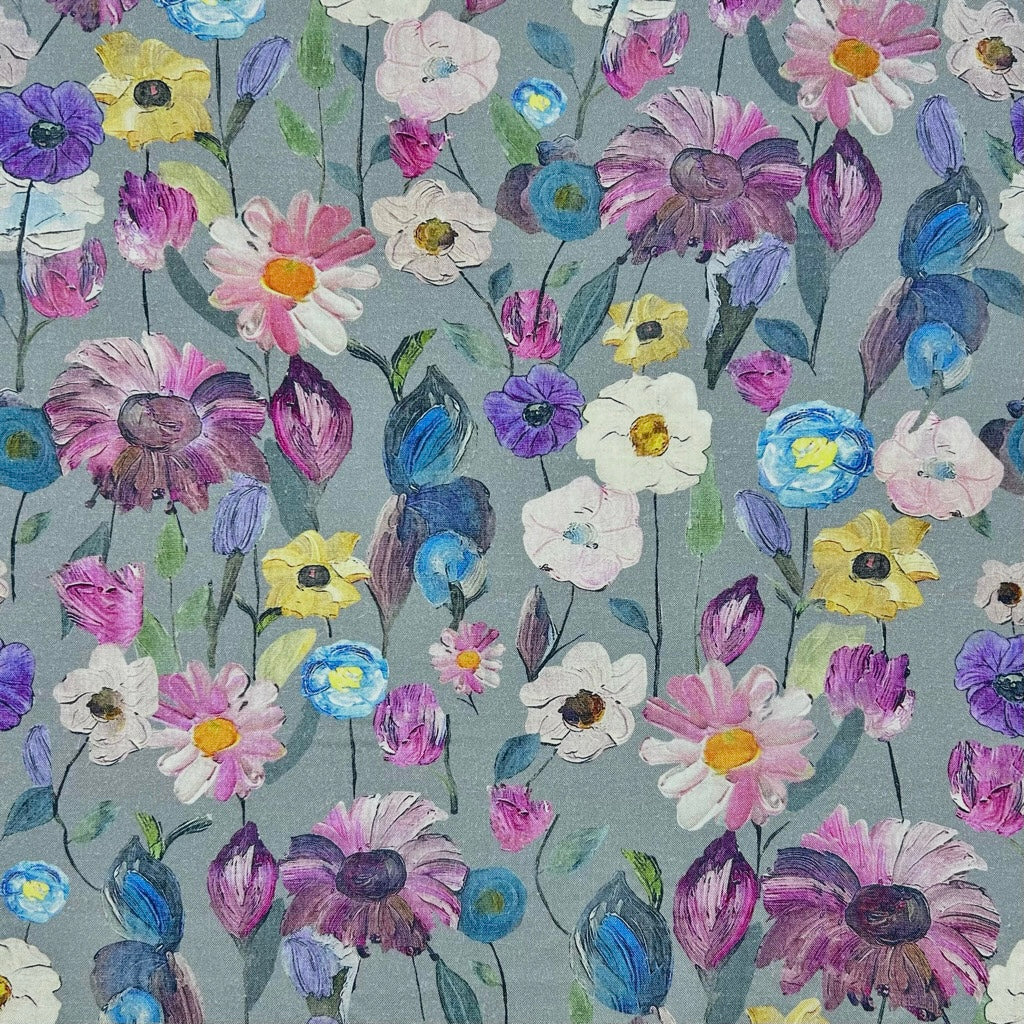 Hand Painted Garden Linen Viscose Fabric