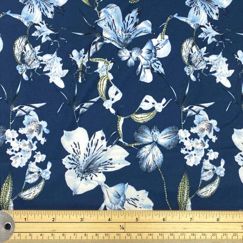 Icy Floral on Navy Soft Knit Fabric - 2m Pre-cut - Pound Fabrics