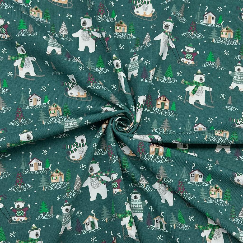 Christmas Polar Bears Cotton Jersey Fabric - Pound Fabrics