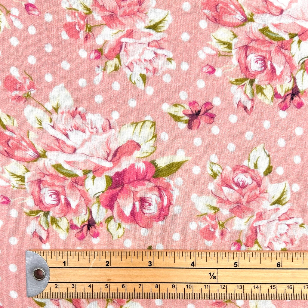 Pink Roses and Dots Double Gauze Fabric