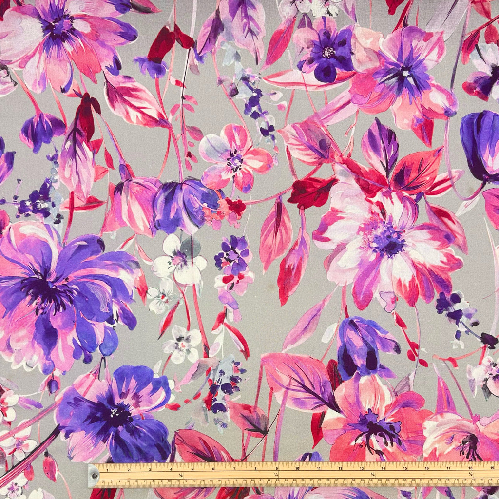 Gardens on Grey Linen Blend Fabric