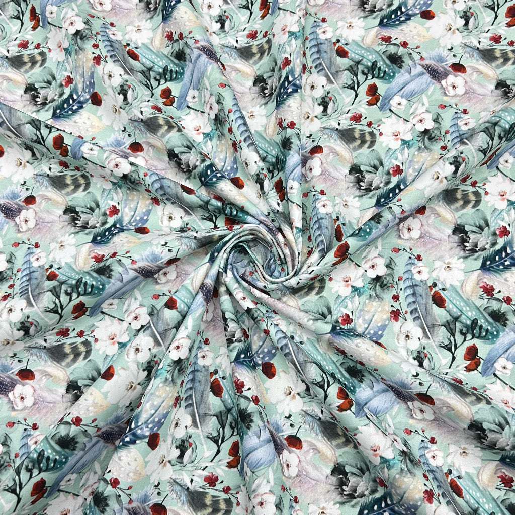 Feathers and Flowers Rose &amp; Hubble Cotton Poplin Fabric - Pound Fabrics