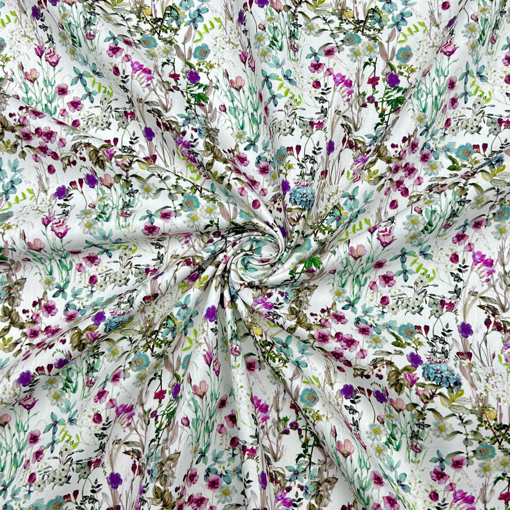 Wild Floral Rose &amp; Hubble Cotton Poplin Fabric - Pound Fabrics